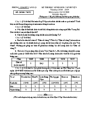 Đề thi học sinh giỏi cấp huyện môn Địa lý Lớp 9 - Năm học 2018-2019 - Phòng giáo dục và đào tạo Cam Lộ (Có đáp án)
